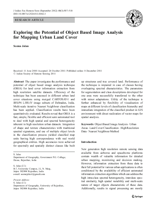 (PDF) Exploring the Potential of Object Based Image Analysis for ...