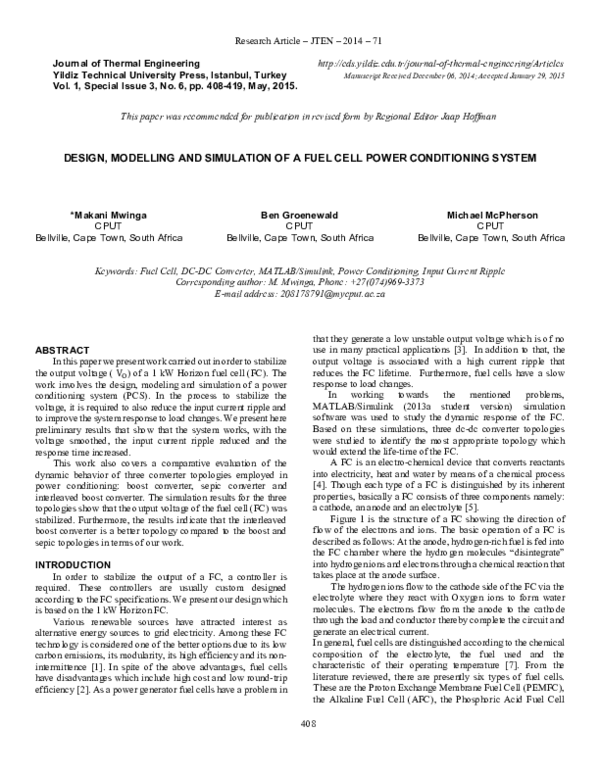 (PDF) Design, Modelling and Simulation of a Fuel Cell Power ...