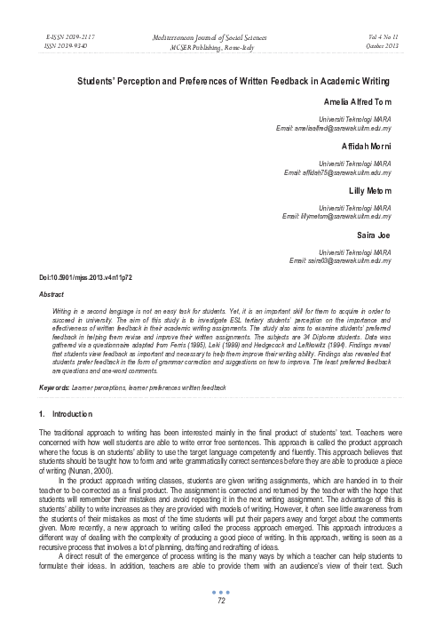 (PDF) Students’ Perception and Preferences of Written Feedback in ...