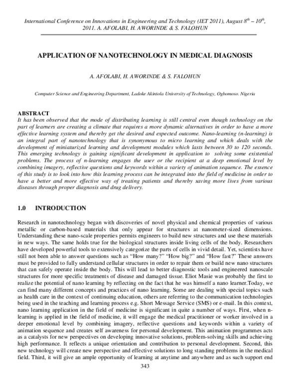 (PDF) Application of Nanotechnology in Medical Diagnosis
