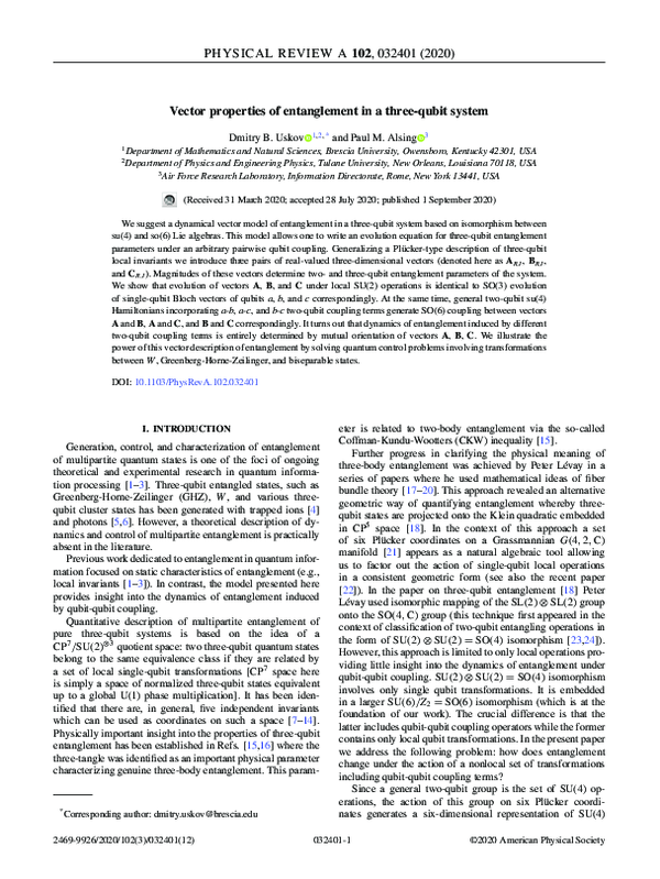 (PDF) Vector properties of entanglement in a three-qubit system