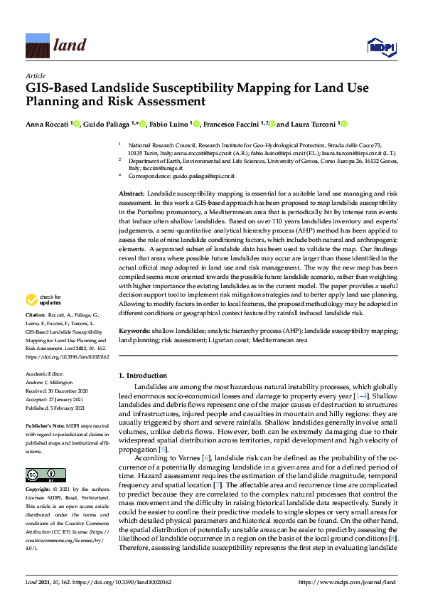 (PDF) GIS-Based Landslide Susceptibility Mapping for Land Use Planning ...
