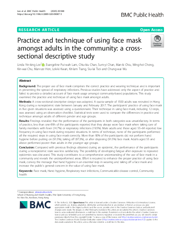 (PDF) Practice and technique of using face mask amongst adults in the ...