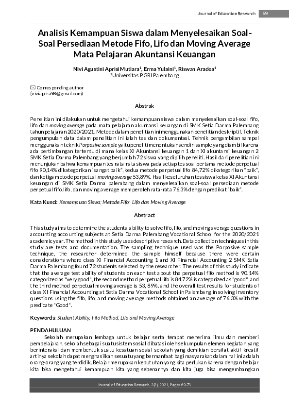 (PDF) Analisis Kemampuan Siswa dalam Menyelesaikan Soal-Soal Persediaan ...