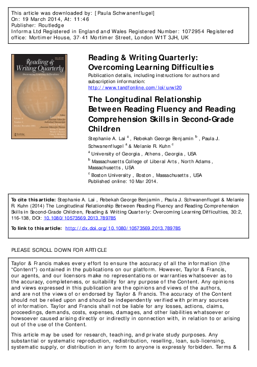 (PDF) The Longitudinal Relationship Between Reading Fluency and Reading ...
