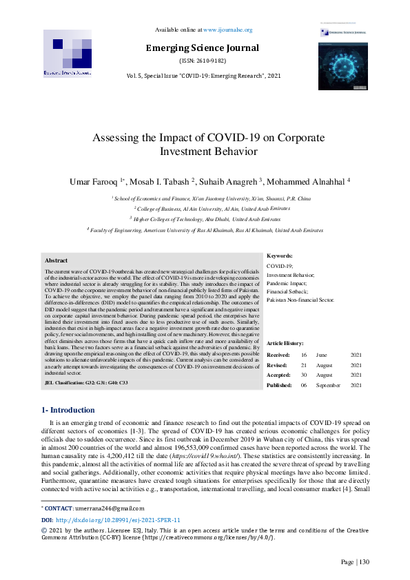 (PDF) Assessing the Impact of COVID-19 on Corporate Investment Behavior