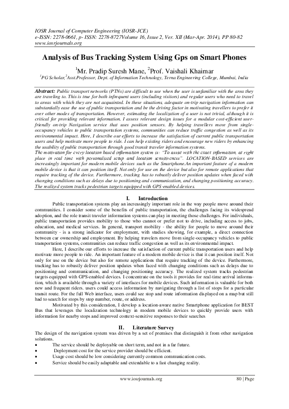 (PDF) Analysis of Bus Tracking System Using Gps on Smart Phones
