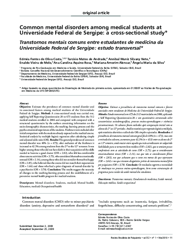 (PDF) Common mental disorders among medical students at Universidade ...