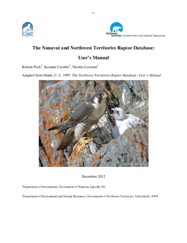(PDF) The Nunavut and Northwest Territories Raptor Database: User's Manual