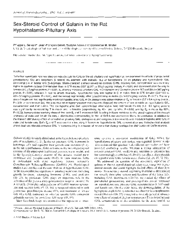 (PDF) Sex-Steroid Control of Galanin in the Rat Hypothalamic-Pituitary Axis