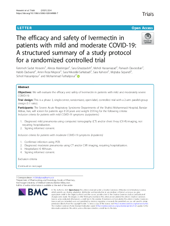 (PDF) The efficacy and safety of Ivermectin in patients with mild and ...