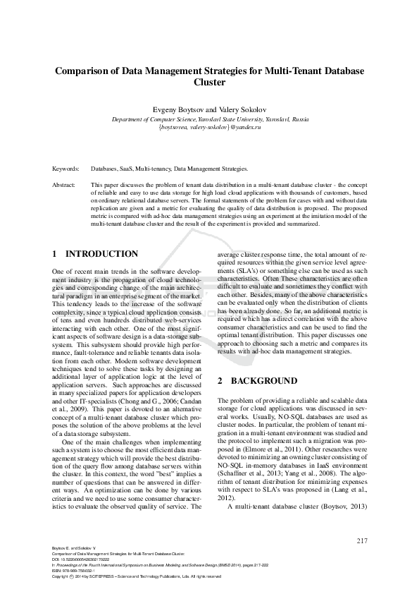 (PDF) Comparison of Data Management Strategies for Multi-Tenant ...