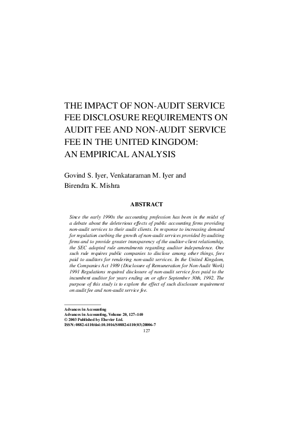 (PDF) The Impact of Non-Audit Service Fee Disclosure Requirements on ...
