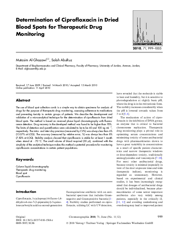 (PDF) Determination of Ciprofloxacin in Dried Blood Spots for ...
