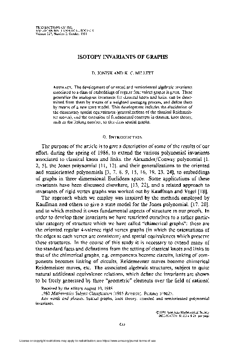 (PDF) Isotopy Invariants of Graphs