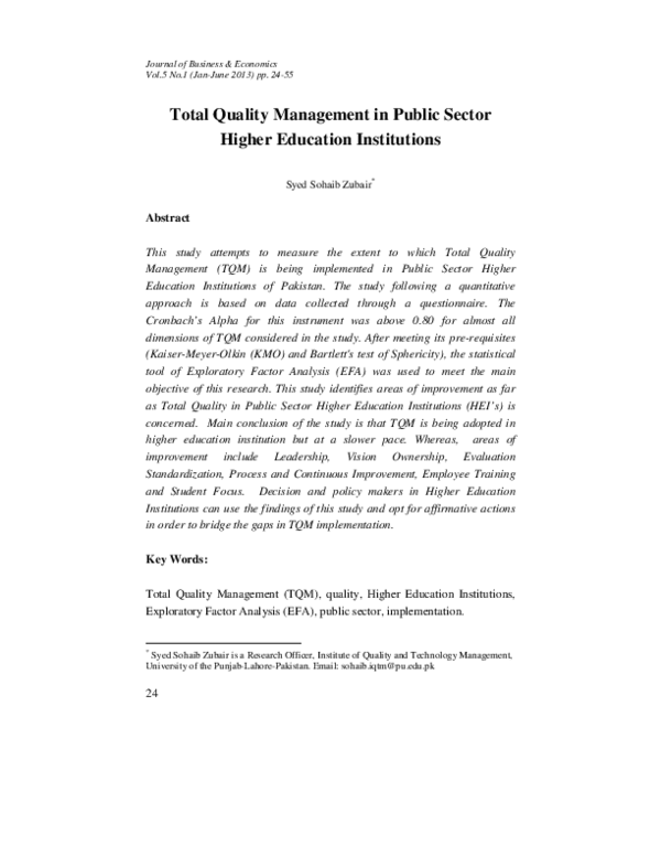 (PDF) Total Quality Management in Public Sector Higher Education ...