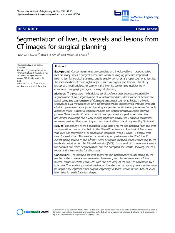 (PDF) Segmentation of liver, its vessels and lesions from CT images for ...