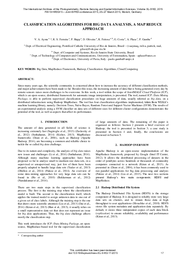 (PDF) Classification Algorithms for Big Data Analysis, a Map Reduce ...