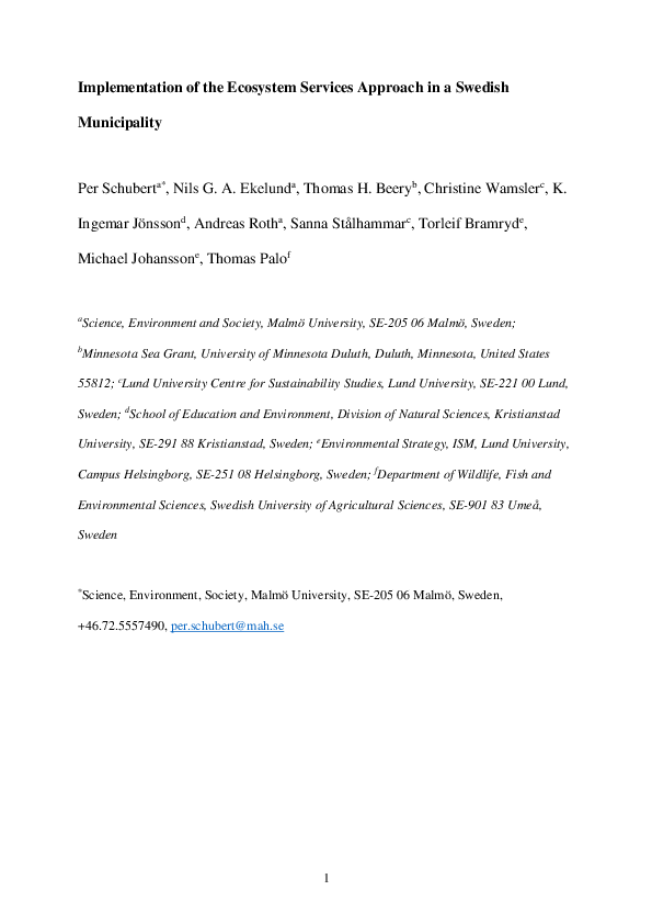 (PDF) Implementation of the ecosystem services approach in Swedish ...