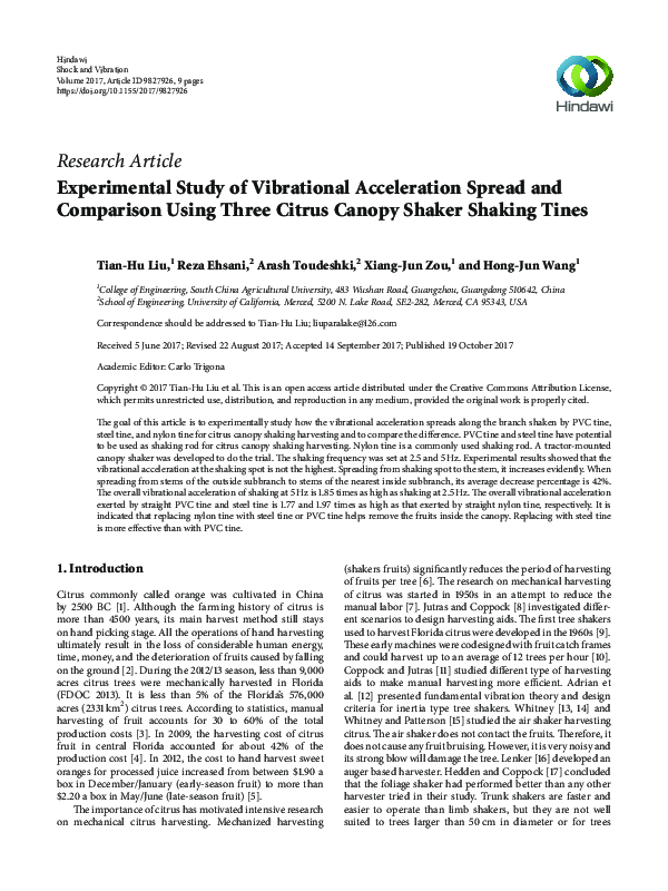 (PDF) Experimental Study of Vibrational Acceleration Spread and ...