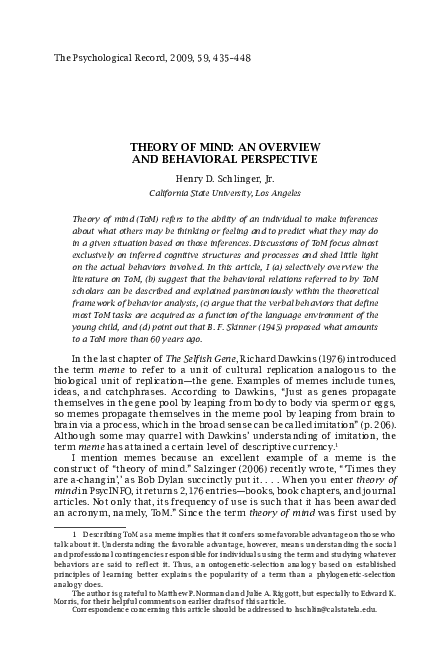 (PDF) Theory of Mind: An Overview and Behavioral Perspective