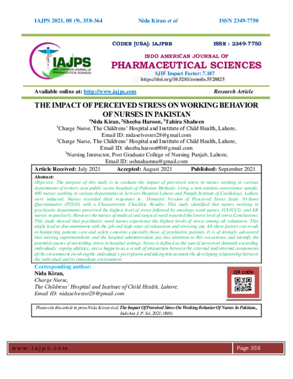 (PDF) THE IMPACT OF PERCEIVED STRESS ON WORKING BEHAVIOR OF NURSES IN ...