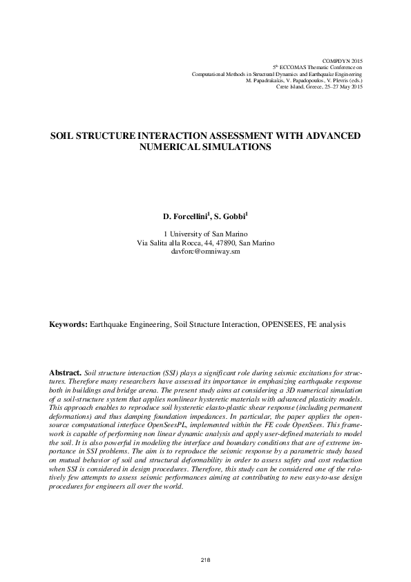 (PDF) Soil Structure Interaction Assessment with Advanced Numerical ...