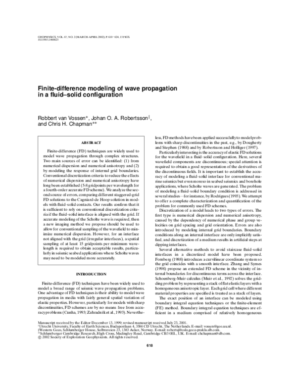 (PDF) Finite‐difference modeling of wave propagation in a fluid–solid ...