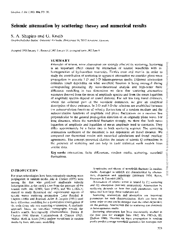 (PDF) Seismic Attenuation By Scattering: Theory and Numerical Results