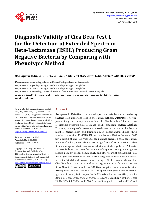(PDF) Diagnostic Validity of Cica Beta Test 1 for the Detection of ...
