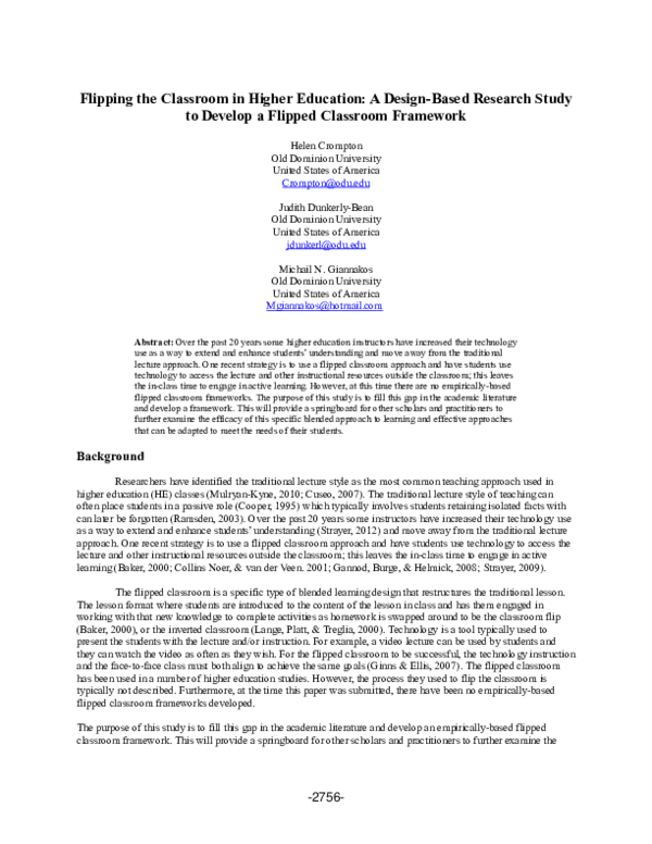 (PDF) Flipping the Classroom in Higher Education: A Design-Based ...