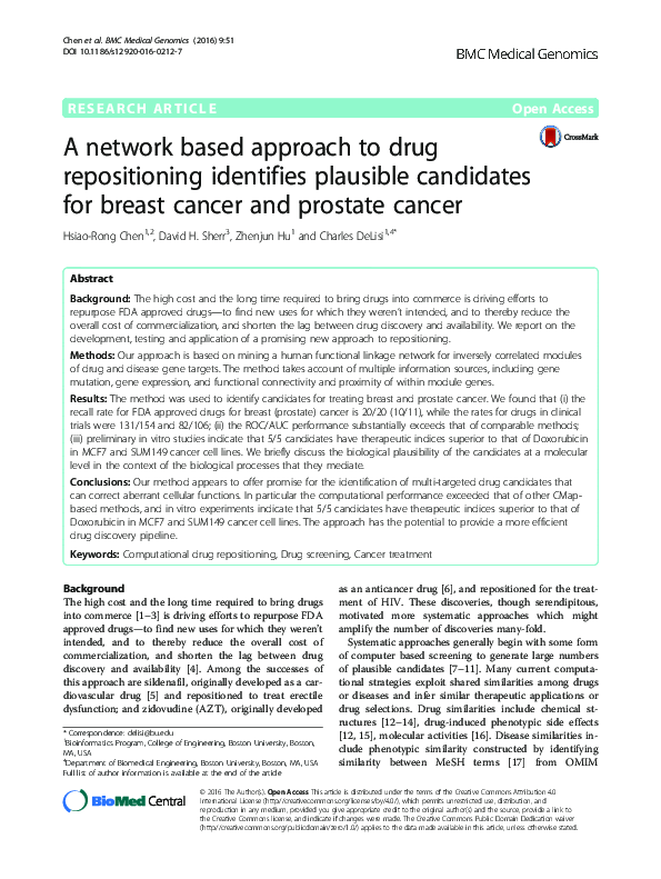 (PDF) A network based approach to drug repositioning identifies ...