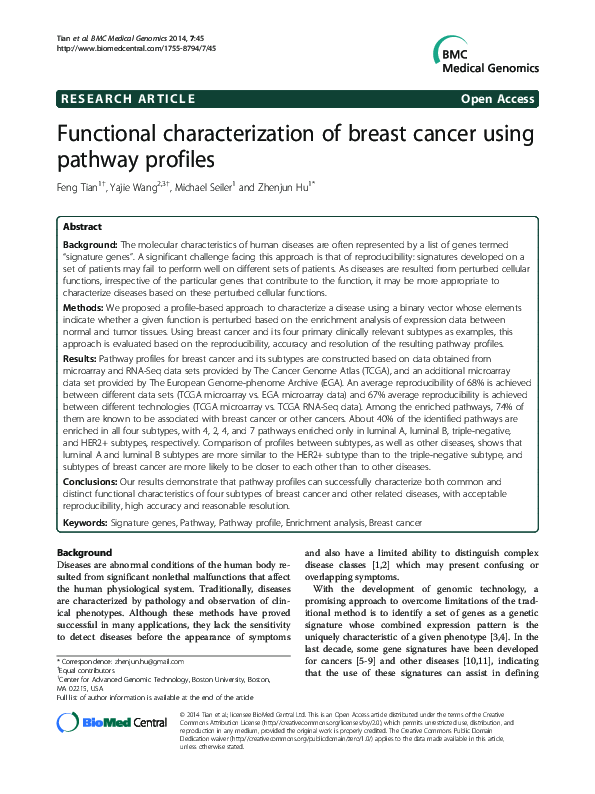 (PDF) Functional characterization of breast cancer using pathway profiles