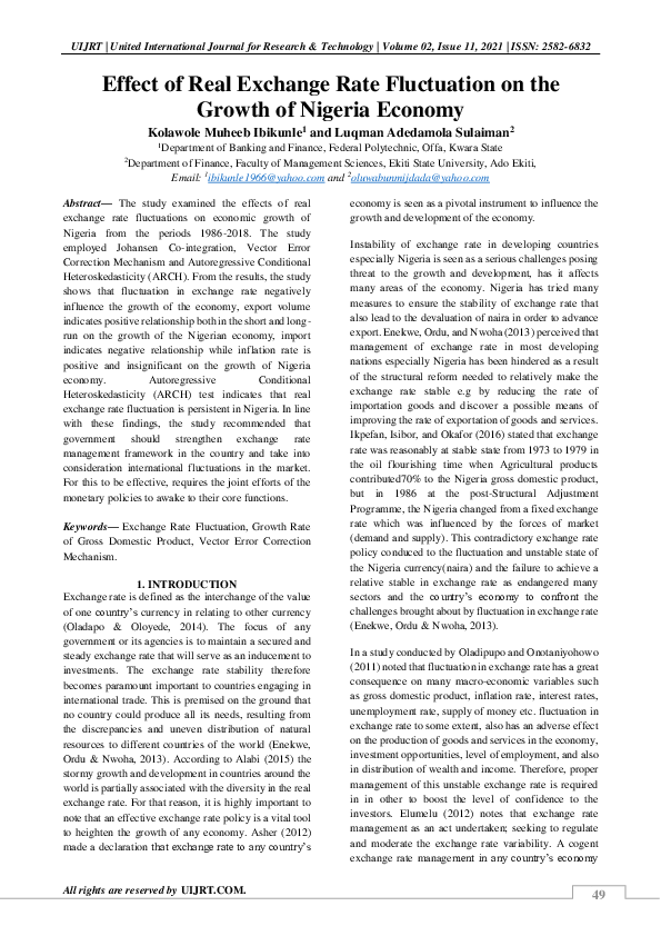 (PDF) Effect of Real Exchange Rate Fluctuation on the Growth of Nigeria ...