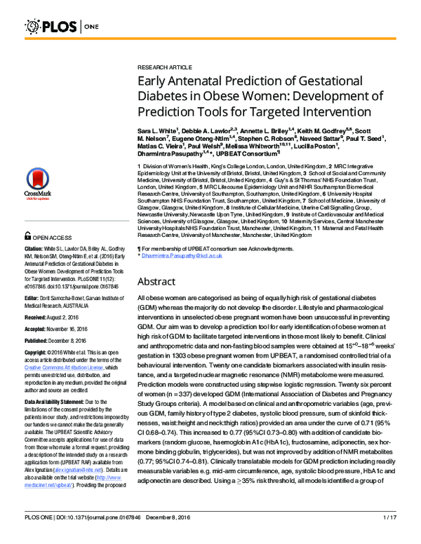 (PDF) Early Antenatal Prediction of Gestational Diabetes in Obese Women ...