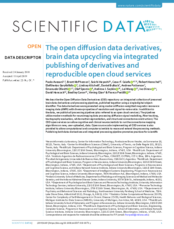 (PDF) The open diffusion data derivatives, brain data upcycling via ...