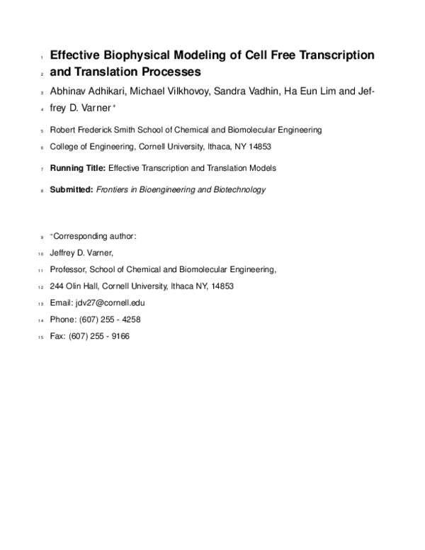 (PDF) Effective Biophysical Modeling of Cell Free Transcription and ...