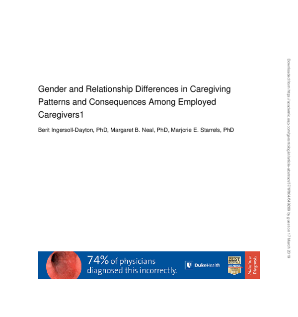 (PDF) Gender and Relationship Differences in Caregiving Patterns and ...