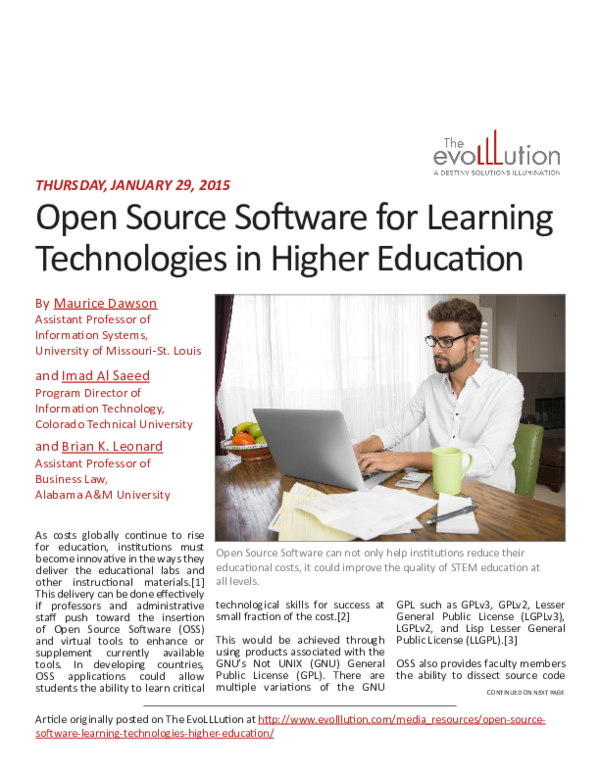 (PDF) Open Source Software for Learning Technologies in Higher Education
