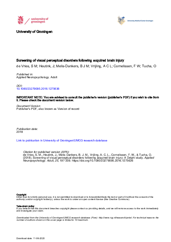 (PDF) Screening of visual perceptual disorders following acquired brain ...