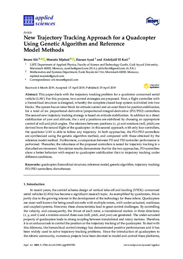 (PDF) New Trajectory Tracking Approach for a Quadcopter Using Genetic ...