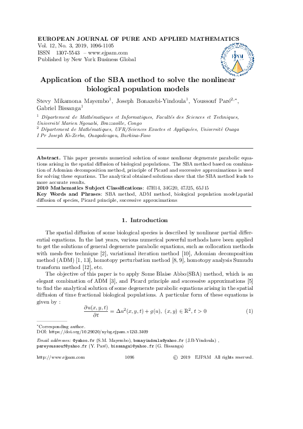 (PDF) Application of the SBA Method to Solve the Nonlinear Biological ...
