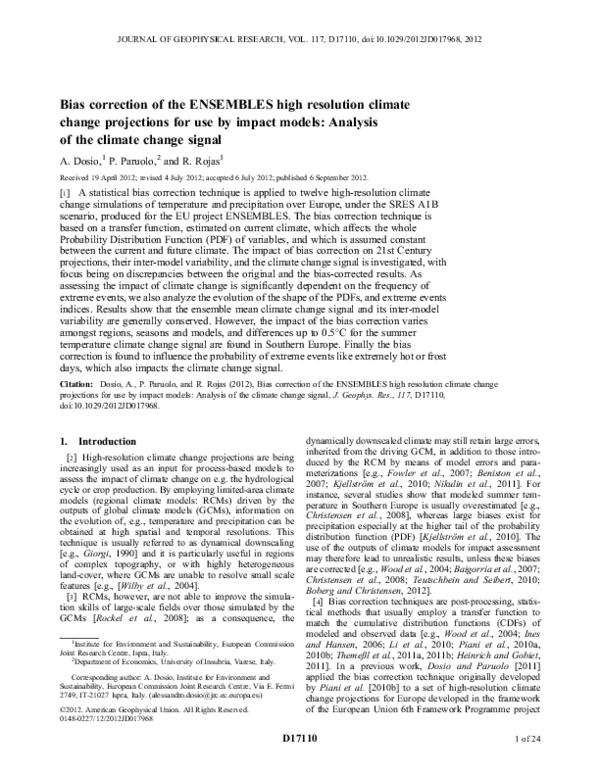 (PDF) Bias correction of the ENSEMBLES high resolution climate change ...