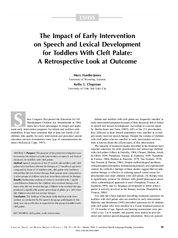 (PDF) The Impact of Early Intervention on Speech and Lexical ...