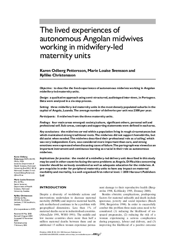 (PDF) The lived experiences of autonomous Angolan midwives working in ...