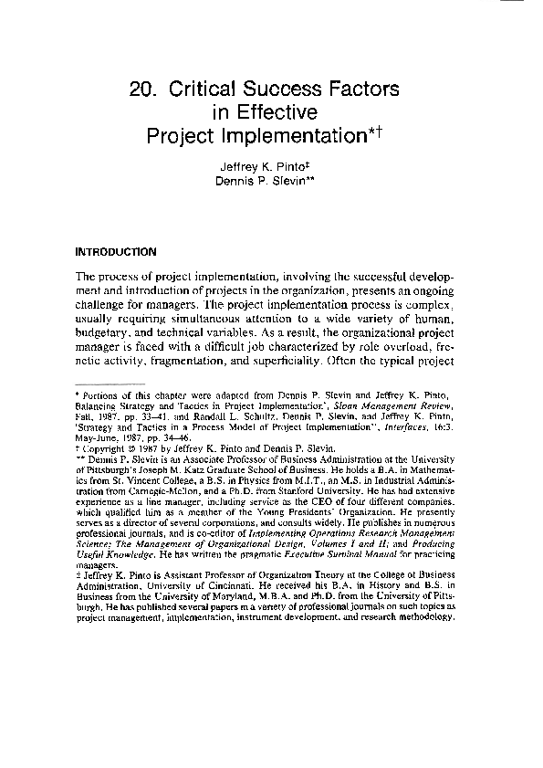 (PDF) 20. Critical Success Factors in Effective Project implementation*+
