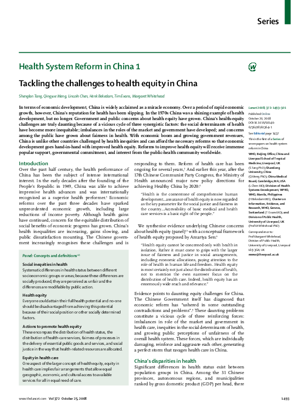 (PDF) Tackling the challenges to health equity in China