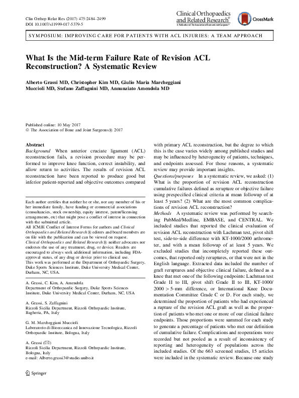 (PDF) What Is the Mid-term Failure Rate of Revision ACL Reconstruction ...