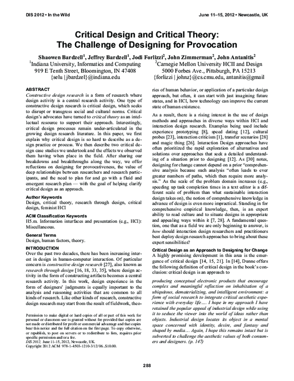 (PDF) Critical design and critical theory
