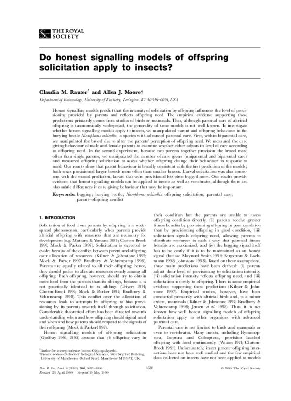 (PDF) Do honest signalling models of offspring solicitation apply to ...